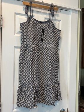 MikaRose Tie-Strap Leon in Denim Checkerboard Sundress - Blue & White